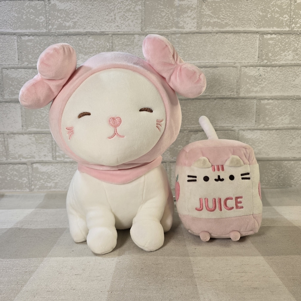 MINISO Kitten & Pusheen Juice Box Cat KAWAII ANIME Plush Stuffed Pink White